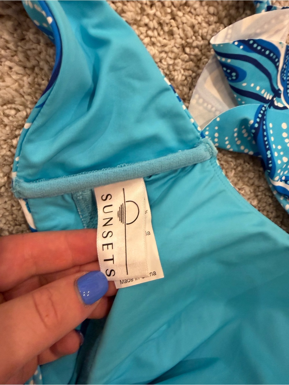 Blue Patterned Ruffle-Trim Bikini Top - Picture 3 of 4